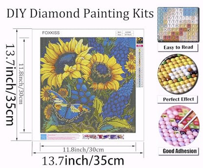 Sunflower Diamond Art Painting Kits for Adults, Stained Glass Full Drill Diamond Dots Paintings for Beginners, Round 5D Paint with Diamonds Pictures Gem Art Painting Kits DIY Crafts Kits 14x14inch - color: c