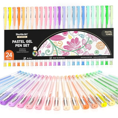 Shuttle Art Pastel Gel Pens, 24 Pastel Milky Colors Gel Pen for Black Paper, Adults Coloring Books Drawing Doodling Crafts Scrapbooking Journaling - color: 24 Pack Pastel Tone
