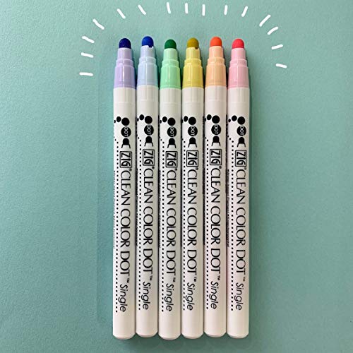 Kuretake CLEAN COLOR DOT Single Mild 6 colors set, Flexible dot tip marker, for Journals, Crafts, Illustration, Lettering, Planners, Made in Japan - style: Mild 6 colors set(single tip)