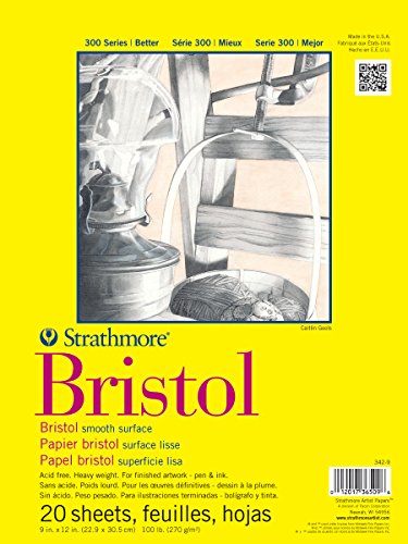 Strathmore 300 Series Bristol Paper Pad, Smooth, Tape Bound, 11x14 inches, 20 Sheets (100lb/270g) - Artist Paper for Adults and Students - Markers, Pen and Ink - color: White, size: 11 x 14 inches, style: Tape Binding