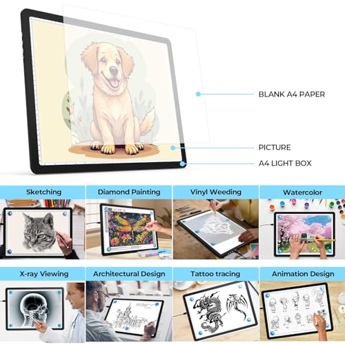 Heanolier A3 tracing Light Box with Bag,(18.2"L x 13.4"W) Super Bright Magnetic Light Pad with Side Buttons,USB-C Power Dimmerable Copy Table, Light board for Diamond Painting,Tattoo Drawing,Sketching - color: Black, size: A3 with Bag