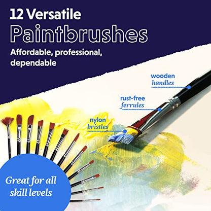 Crafts 4 All Acrylic Paint Set for Adults and Artists - 12 Pack of 12mL Paints with 12 Art Brushes & 4 Stretched Canvas Boards, Non-Toxic Craft Paint for Easter Eggs, Ceramic Rock Paint - Art Supplies - size: 1 Count (Pack of 1)
