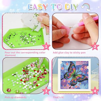 Butterfly Diamond Art Painting Kits for Kids with Frame Ages 6-12 (7x7 in) - color: CC025