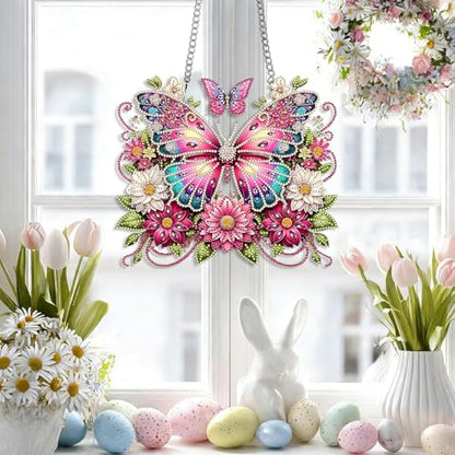 LPDJITO Butterflies DIY Hanging Diamond Art Pendant Kit Flowers Butterflies, Special Crystal Diamonds Painting Ornament for Adults, 5D Diamond Art Suncatchers Double Sided Board Gem Painting Kit - color: Color-12