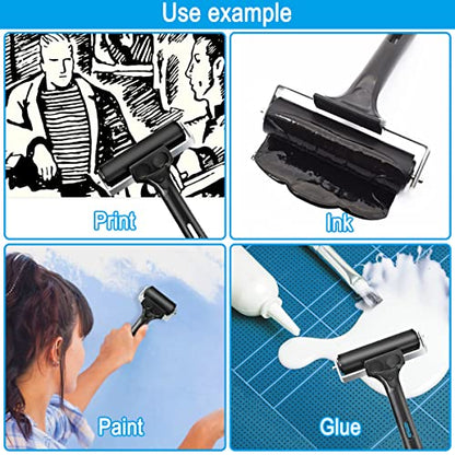 Yorwe Rubber Roller, Brayer Ideal for Anti Skid Tape Construction Tools, Print, Ink and Stamping Tools(2.5 & 4 & 6-Inch, Black)