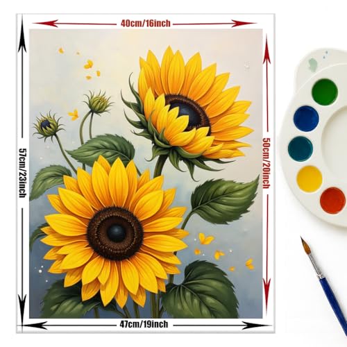 EnLvYY Sunflower Bouquet Paint by Numbers for Adults 16x20 Inch, DIY Unframed Kit, Vibrant Sunflowers with Green Leaves and Soft Background, Gift for Flower and Nature Lovers - color: SNYY0395
