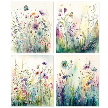 Yeaqee 4 Pcs Wild Flower Diamond Art Kits for Adult Beginners Flower DIY Painting Aesthetic Wall Art Crafts Aesthetic Room Decor Cute Painting Pictures 5d Craft Wall Decor for Home 10 x 11.8'' - style: Wild Flower
