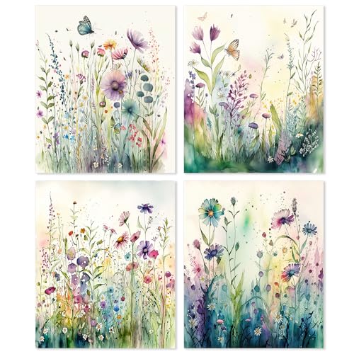 Yeaqee 4 Pcs Wild Flower Diamond Art Kits for Adult Beginners Flower DIY Painting Aesthetic Wall Art Crafts Aesthetic Room Decor Cute Painting Pictures 5d Craft Wall Decor for Home 10 x 11.8'' - style: Wild Flower