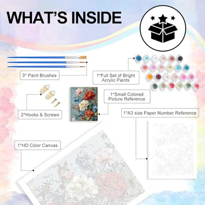 Yezavesu Flowers Paint by Numbers Kit for Adults Without Frame 16x20 in - color: YOPNF02