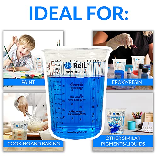 Reli. Paint Mixing Cup (50 Pcs) 32 oz (1 quart) | Disposable Measuring Cups | Clear Plastic Mixing Cup | Use for Paint, Epoxy, Resin, Pigments (32oz)