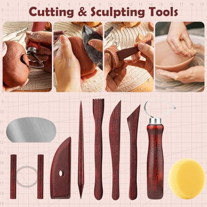 48PCS Pottery Tools Kit for Sculpting, Clay Carving Tools, Ceramic Tools for Polymer Clay, Modeling, Trimming, Molding, Shaping, Pottery Kiln, Arts Crafts Supplies, Adults, Students, Beginners, Pros - color: 48PCS