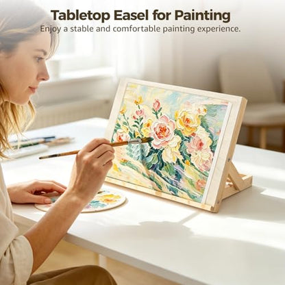 Tabletop Easel for Painting, 13x9.1 Wooden Art Easel Tabletop with Adjustable Angles,Small Portable Foldable Wood Drawing Stand for Canvas, Sketching, Drawing, Books, Tablets