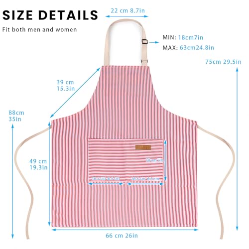 BeLuyi Adjustable Bib Apron with 2 Pockets Chef Cooking Kitchen Restaurant Aprons for Women Men - color: Red Pinstripes