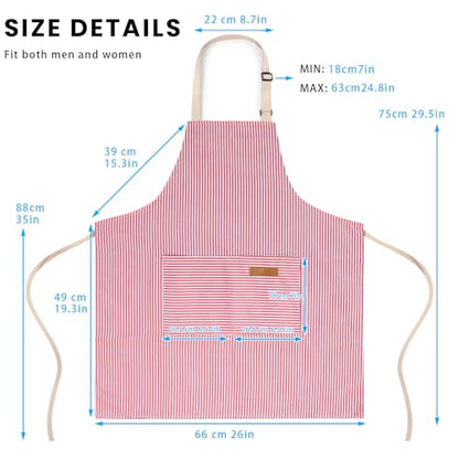 BeLuyi Adjustable Bib Apron with 2 Pockets Chef Cooking Kitchen Restaurant Aprons for Women Men - color: Red Pinstripes