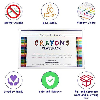 Color Swell Crayon Classroom Bulk Pack, 24 Colors (1680 Total) - size: 70 Pack | 1680 Crayons