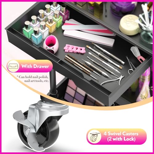 SUNALLY Makeup Cart Organizer with Drawer,3 Tier Rolling Makeup Cart, Black - color: Black, size: 3 Tier