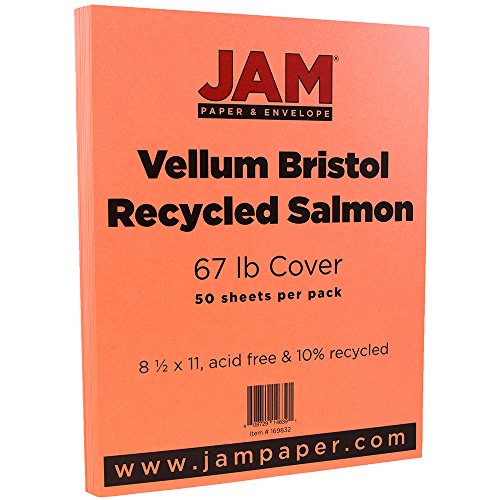 JAM PAPER Vellum Bristol 65lb Cardstock - 8.5 x 11 Coverstock - 147 gsm - Salmon - 50 Sheets/Pack - color: Salmon, size: 8.5" x 11"