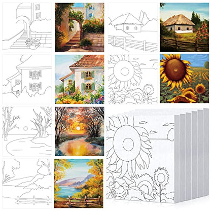 Honoson 6 Pcs 6 Inch Pre Drawn Outline Canvas Paint Kit with Pictures for Adults Paint Party Stretched Canvas Art Boards Set for Adult Beginner(Classic Style) - style: Classic Style