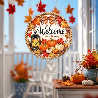 Yunzlly DIY Hanging Fall Diamond Art Pendant Kit, Special Crystal Autumn Diamonds Painting Ornament Kit for Adults Acrylic Board Gem Painting Kit (Welcome Sign) - color: Welcome