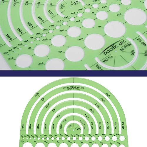 Pacific Arc Circles Radius Master Template Guide, from 1/2 Inch to 3 3/4 Inch Radius and 36 Perfect Circles from 3/64 to 1 Inches - style: Circle Radius