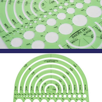 Pacific Arc Circles Radius Master Template Guide, from 1/2 Inch to 3 3/4 Inch Radius and 36 Perfect Circles from 3/64 to 1 Inches - style: Circle Radius