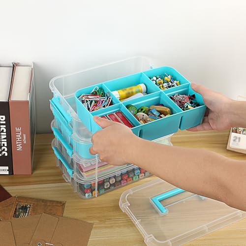 JUXYES 4-Tiers Plastic Stack Carry Storage Containers Box wih Handle Lids - color: Blue