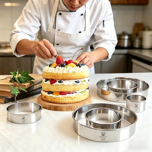 6-Piece Round Cookie Cutters (2, 3, 3.5, 4, 5, 6 Inch) Biscuit Cutter Set | Dishwasher Safe, Laser-Etched Sizes, Stainless Steel Circle Cookie Cutter for Baking, Thick Dough, Biscuits & Fondant - size: 6 Sizes Round Cutters