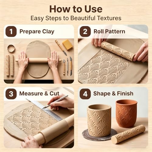 Hokkieam Clay Texture Rollers, 10 PCS Plastic Polymer Clay and Pottery Tool | Create Textured Patterns on Polymer Clay and Pottery for Sculpting, Ceramics, DIY Crafts, and Creative Projects.