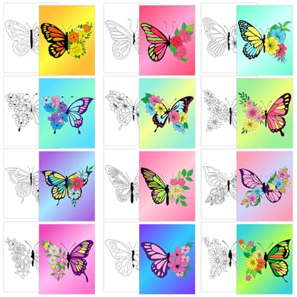 Affrolling 12 Pcs Pre Drawn Canvas for Painting for Adults 8 x 8 Inch Canvas Painting Kits Stretched with Drawing Ready to Paint Beginner Artists Date Night Party Supplies(Butterfly) - style: Butterfly