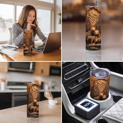 Firmiso 20 oz Tumbler｜Skinny Insulated Travel Mug｜Bear Family Mountain Forest Stainless Steel Cup with Lid and Telescopic Straw｜Rustic Wildlife Drinkware｜Outdoor Gift Idea for Men - color: Bear Family