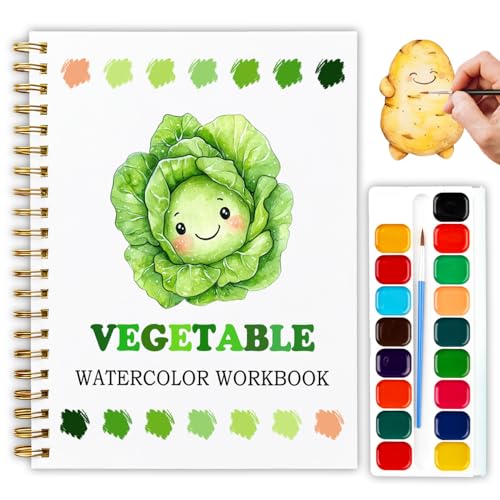 12 Patterns Vegetable Watercolor Set, Fresh Harvest Garden Painting Book for Beginners, DIY Art Gift for Women and Adults, Stress Relief Watercolor Workbook, Farm to Table Art Kit - color: Green-Vegetable