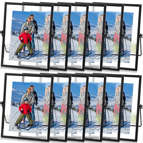 Hoteam 12 Pack 6 x 8 Inch Black Floating Frame for Photo 4 x 6 Inch, Glass Floating Picture Frame Collection Vintage Metal Minimal Ornate Easel for Wedding Gift Pictures Photos Desk Tabletop Display - color: Black, size: 4 x 6 Inches