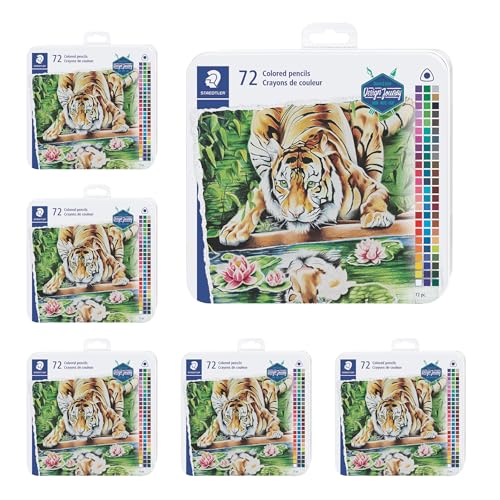 STAEDTLER Colored Pencils Set 6-Pack (6 Sets of 72 pcs) - Ergonomic Triangular Barrel, Smooth 4mm Lines, Wood - 72 Vibrant Colors in Tin, for Artists & Students, 432 Count | Ergonomic Triangular Barrel, Smooth 4mm Lines, Wood, For Artists & Students, 432