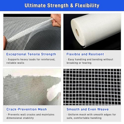 Fiberglass Mesh Roll 3.2x164 FT Plastering Mesh for Wall Crack Repair, Alkaline Resistant & Non-Adhesive 160g/m² Fibreglass Reinforcing Mesh Net for Plastering Interior Exterior Building Insulation