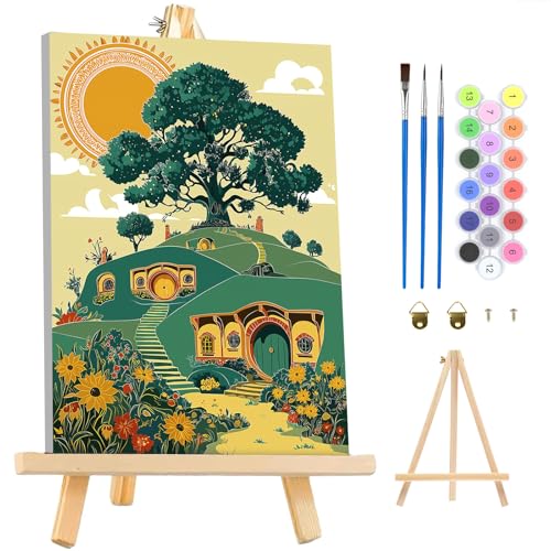 MAXBYE Framed Paint By Numbers Kits for Adults with Wooden Easel, DIY New Zealand House Adult Paint by Number Kits, Oil Acrylic Paintings Kit for Beginners Gift Home Wall Garden Decor 10×14 Inch - color: ZL075