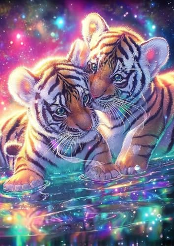 Tiger Cub Diamond Art Kits for Adults, Animal Tigers Diamond Art 12X16 Inch | Easy 5D Diamond Art Kits, Round Dots Full Drill, DIY Diamond Painting Kit for Adult Beginners, Home Wall Decor Gifts - color: Tiger 03