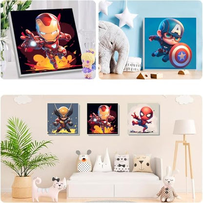 4 Pack Cartoon Paint by Numbers for Kids with Framed Canvas - Wooden Easel - color: BKH1250+BKH1251+BKH1252+BKH1253