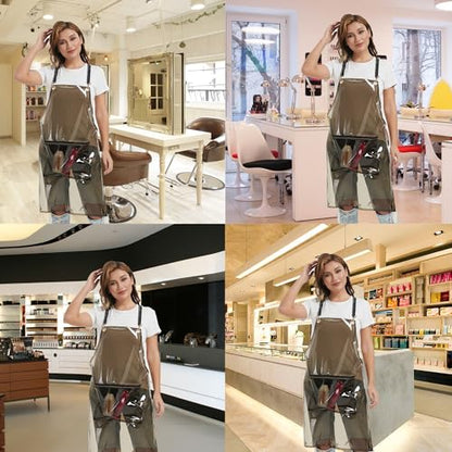 Hair Stylist Apron for Women - Waterproof Barber Nail Tech Apron Hairdresser Hairstylist Salon Aprons with Pocket - color: Black-2pack
