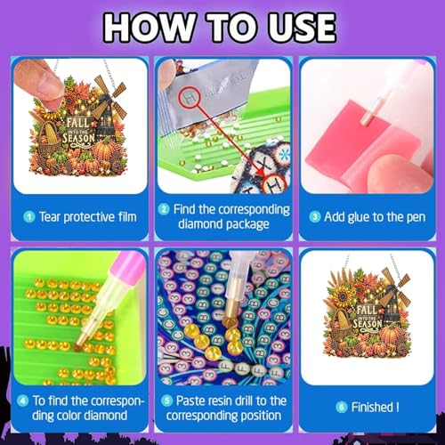 Fairyland JinWenn Hanging Diamonds Art kit for Adult,DIY Fall Diamonds Painting Art Kit, 7.45x7.68 inch Acrylic Diamonds Painting Board Kit Ornament, Special Crystal Diamond Hanging Ornament - color: DP01804