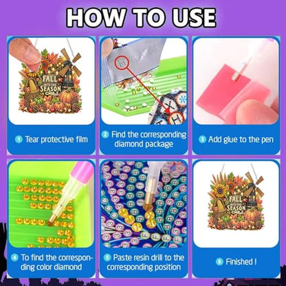 Fairyland JinWenn Hanging Diamonds Art kit for Adult,DIY Fall Diamonds Painting Art Kit, 7.45x7.68 inch Acrylic Diamonds Painting Board Kit Ornament, Special Crystal Diamond Hanging Ornament - color: DP01804