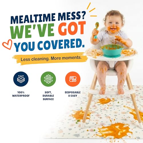 30 Pack Disposable Splat Mats by Eli with Love - Extra Large 49"x49" 100% Waterproof Baby Splat Mat for Under High Chair - Plastic Mat Liner for Floor - Protect from Spills (Floral, 30 Pack) - color: Floral, size: 30 Pack