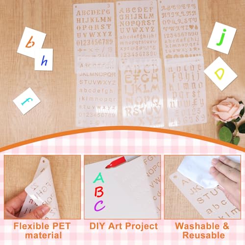 40 Pieces Small Letter Stencils for Painting 4 x 7 Inch, Reusable Alphabet Stencils, Plastic Templates Letters and Numbers with Geometric Shape Symbols for Art Projects, Notebook, Home Decor