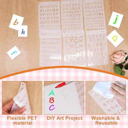 40 Pieces Small Letter Stencils for Painting 4 x 7 Inch, Reusable Alphabet Stencils, Plastic Templates Letters and Numbers with Geometric Shape Symbols for Art Projects, Notebook, Home Decor