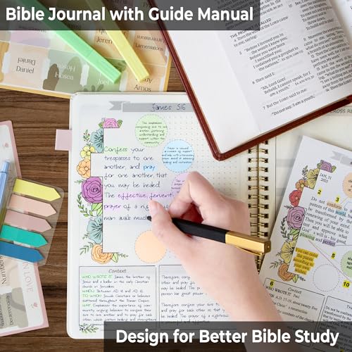 Dashspark Bible Study Kit - Bible Journaling Supplies Kit for Women - Christian Gifts for Women - Highlighters and Pens with Aesthetic Bibles Journal Notebook - Bibles Accessories Annotation Kits - color: Black