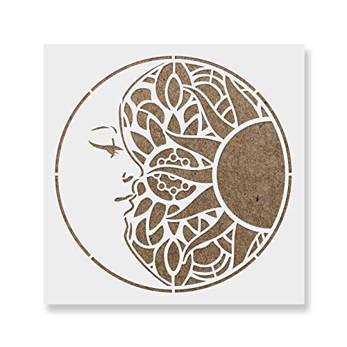 Mandala Sun and Moon Stencil - Sun & Moon Mandala Templates, Boho Stencils - size: 6"x6"