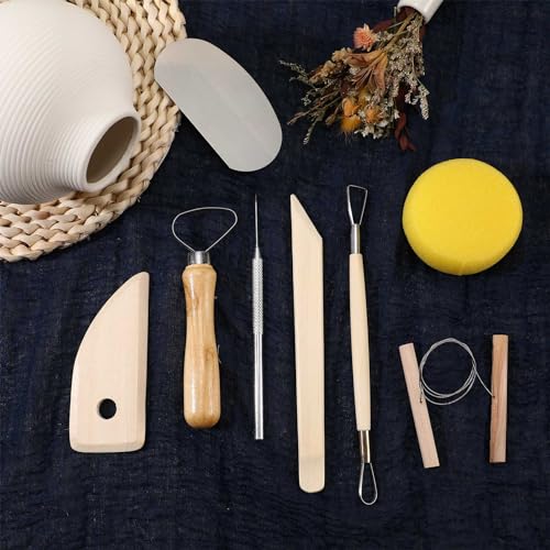 Leriton 80 Pcs Pottery Clay Tools Kit Sculpting Clay Tool Includes Cutting Modeling Trimming with Wooden Handles Carving Kit for Beginners Carving Shaping, Back to School Supplies