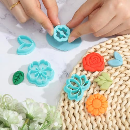 ORIGACH 12 Pcs Flower Clay Cutters Set | Rose Sunflower Daisy Tulip Cherry Lotus Turtle Leaf Polymer Clay Cutters Set for Earring & Jewelry Making - style: Flower