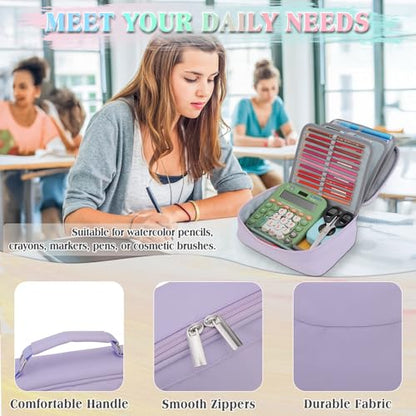 VX VONXURY Large Pencil Case, 54-Slot Colored Pen Pouch 2 Removable Sleeves - color: Light Purple