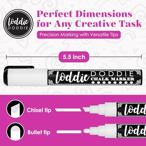 Loddie Doddie Liquid Chalk Markers, Chalk Markers for Glass, White, 4 Pack - size: 4 Count (Pack of 1)