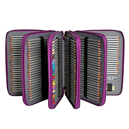 250 Slots Pencil Case 5-Layer Zipped Holder w/Handle - color: Purple, size: 250